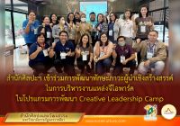 สำนักศิลปะและวัฒนธรรม ได้เข้าร่วมการอบรมเชิงปฏิบัติการพัฒนาทักษะภาวะผู้นำเชิงสร้างสรรค์ในการบริหารงานแหล่งจีโอพาร์ค "โปรแกรมการพัฒนา Creative Leadership Camp"